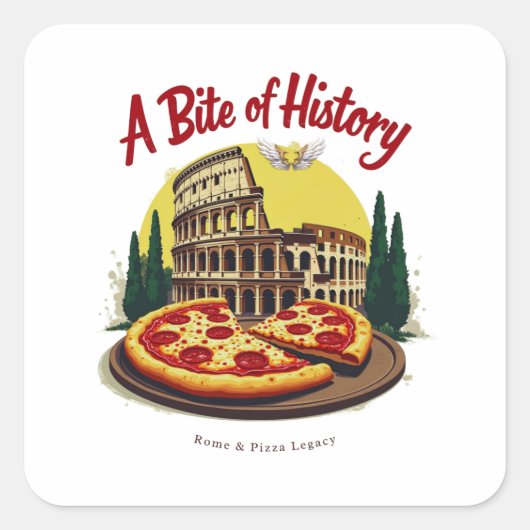  Colosseum Rome & Napolitaanse Pizzakunst Vierkante Sticker (Voorkant)