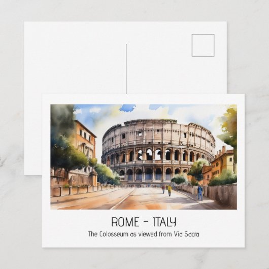Colosseum waterverf Via Sacra Rome Tourist Briefkaart (Voorkant / Achterkant)