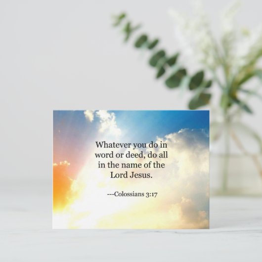 Colossiaans, 3:17, Christelijke Bijbelscripts Briefkaart (Staand voorkant)