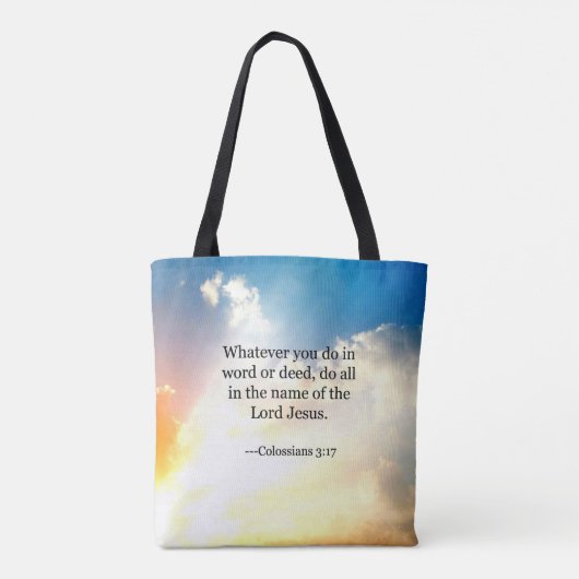 Colossiaans, 3:17, Christelijke Bijbelscripts Tote Bag (Achterkant)
