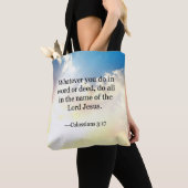 Colossiaans, 3:17, Christelijke Bijbelscripts Tote Bag (Dichtbij)