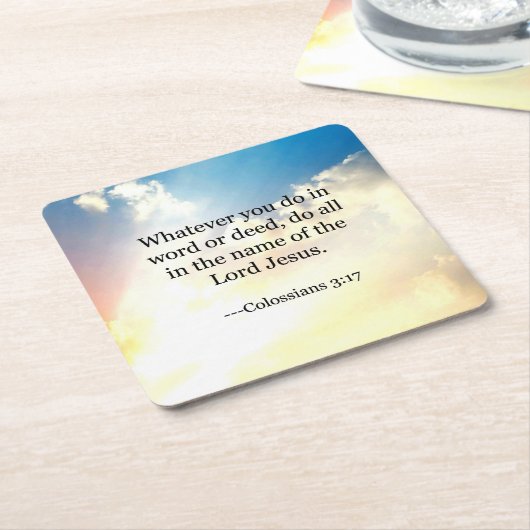 Colossian 3:17, Christelijke Bijbel Schriftuur, Kartonnen Onderzetters (Schuin)