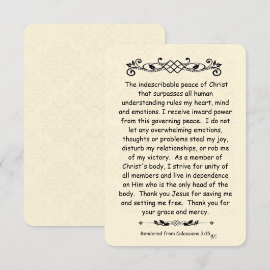 Colossians 3:15 de kaart van de Nota van de Manusc (Voorkant / Achterkant)