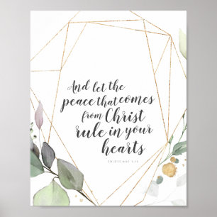 Colossians 3:15 Verse met goud en Plant Poster