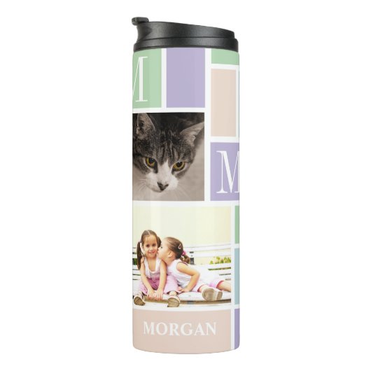 Colour Block Fun Pastels Monogram 4 Foto Thermosbeker (Geroteerd rechts)