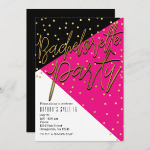 Colour Block roze Black Bachelorette-uitnodigingen Kaart
