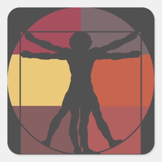 Colour Block Vitruvian Man Vierkante Sticker (Voorkant)