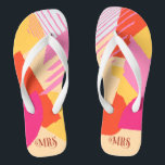 Colour Block Wedding Mrs Bride Summer ID740 Teenslippers<br><div class="desc">Abstracte kleurenblokkering in een vet kleurenpalet van warm roze, tangerine sinaasappel en goudgeel zorgt voor een opvallende achtergrond voor de stukken in deze eigentijdse bruidssuite. De teenslippers voor de bruid die hier worden getoond hebben de optionele tekst 'MRS' in een gewaagde, moderne letterstijl. Gemakkelijk aan te passen voor dagelijks gebruik...</div>