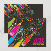 Colour Bubble Bottles nieuwjaarsfeestdag Uitnodiging Briefkaart (Voorkant / Achterkant)