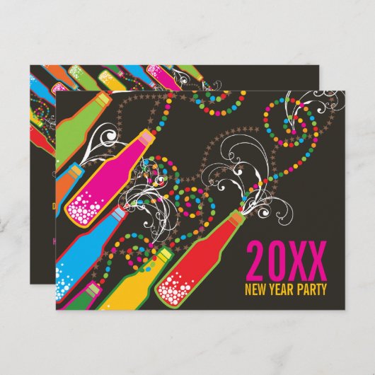 Colour Bubble Bottles nieuwjaarsfeestdag Uitnodiging Briefkaart (Voorkant / Achterkant)