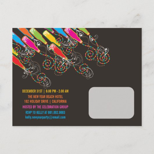 Colour Bubble Bottles nieuwjaarsfeestdag Uitnodiging Briefkaart (Achterkant)