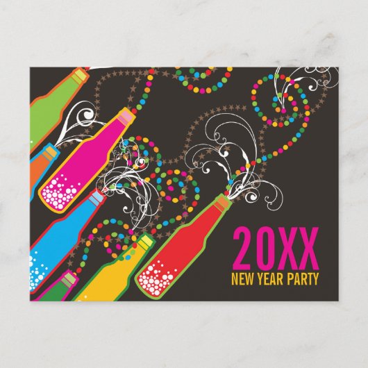 Colour Bubble Bottles nieuwjaarsfeestdag Uitnodiging Briefkaart (Voorkant)