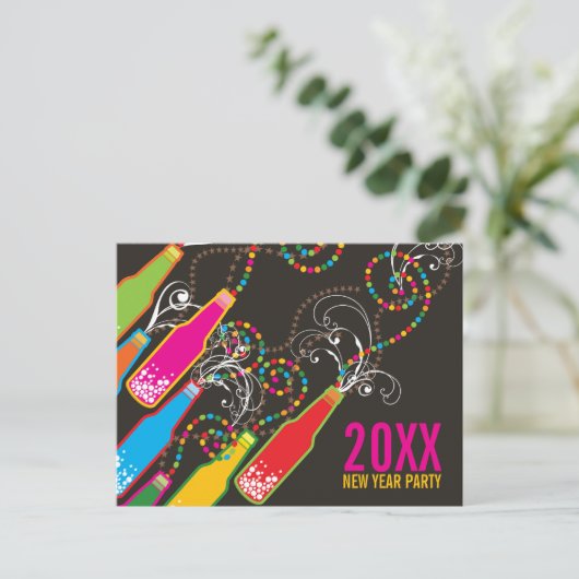 Colour Bubble Bottles nieuwjaarsfeestdag Uitnodiging Briefkaart (Staand voorkant)