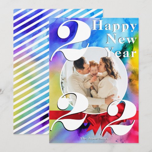 Colour Burst Happy Nieuwjaar Aangepaste 2022-fotok Kaart (Voorkant / Achterkant)