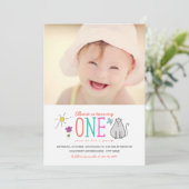 Colour Doodles 1st Birthday Party Invite | KAT Kaart (Staand voorkant)