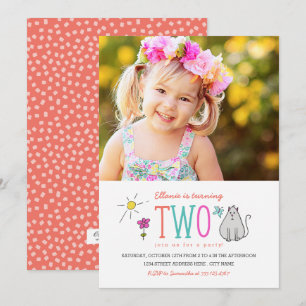 Colour Doodles 2nd Birthday Party Invite   Kat Kaart