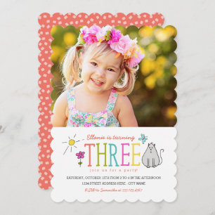 Colour Doodles 3rd Birthday Party Invite   Kat Kaart