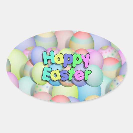 Colour Easter Eggs - Happy Easter Ovale Sticker (Voorkant)