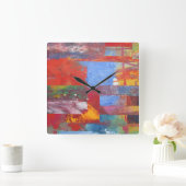 Colour Grid multi coloured abstract Vierkante Klok (Huis)