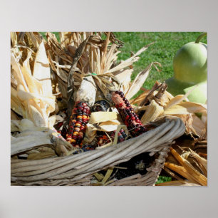 Colour Indian Corn in Wicker Basket Herfst Poster