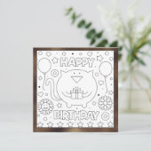 Colour me Happy Birthday Cat | Kaart activiteit (Staand voorkant)