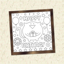 Colour me Happy Birthday Cat | Kaart activiteit