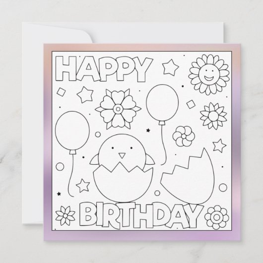 Colour me Happy Birthday Chick | Kaart activiteit (Voorkant)