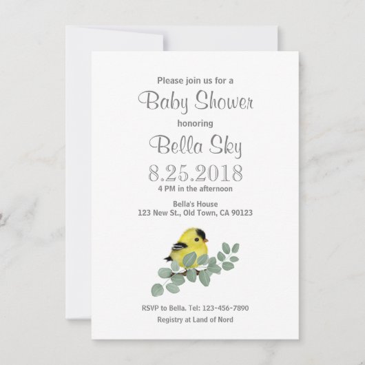 Colour Me Yellow Goldfinch Baby shower Kaarten (Voorkant)