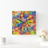 Colour of Flower Power + Clock-face Vierkante Klok (Huis)