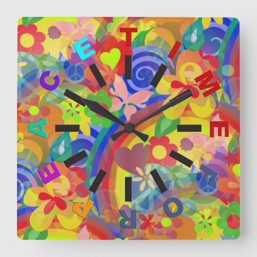 Colour of Flower Power + Clock-face Vierkante Klok (Voorkant)