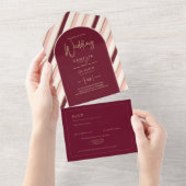Colour Palette Burgundy Pink Gold Wedding All In One Uitnodiging (Afscheurbaar)