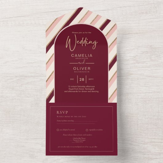 Colour Palette Burgundy Pink Gold Wedding All In One Uitnodiging (Binnen)