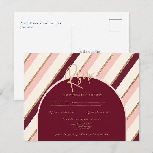 Colour Palette Burgundy Pink Gold Wedding Briefkaart (Voorkant / Achterkant)