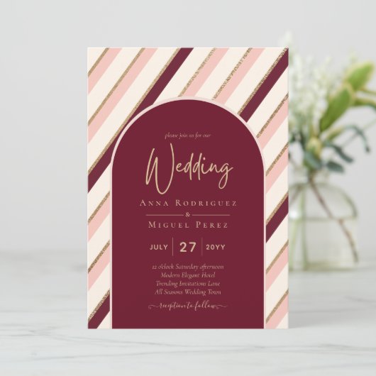 Colour Palette Burgundy Pink Gold Wedding Kaart (Staand voorkant)