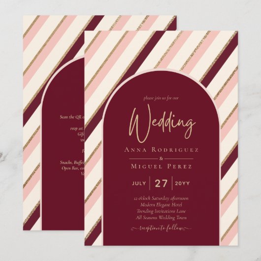 Colour Palette Burgundy Pink Gold Wedding Kaart (Voorkant / Achterkant)