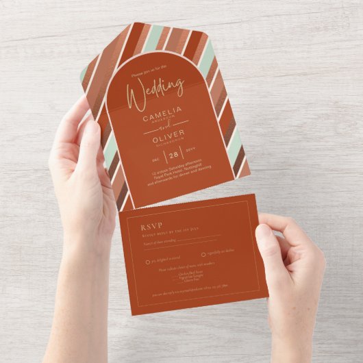 Colour Palette Cinnamon Sage Terracotta Wedding All In One Uitnodiging (Afscheurbaar)