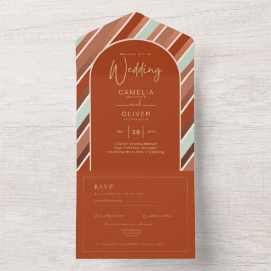 Colour Palette Cinnamon Sage Terracotta Wedding All In One Uitnodiging (Binnen)