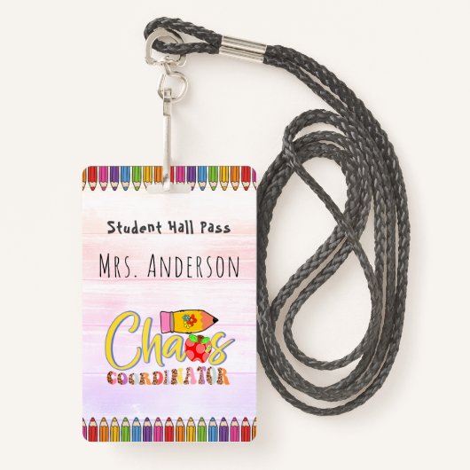 Colour Pencil Teacher Hall Pass voor klaslokaal Badge (Voorkant met draagriem)