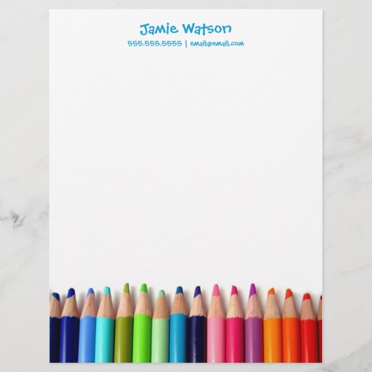 Colour Pencils Tutor Teacher Letterhead Briefhoofd Ontwerp (Voorkant)
