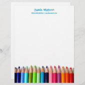 Colour Pencils Tutor Teacher Letterhead Briefhoofd Ontwerp (Voorkant / Achterkant)