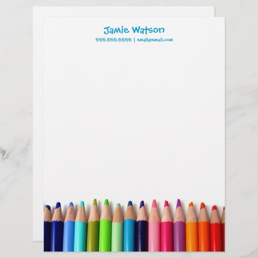 Colour Pencils Tutor Teacher Letterhead Briefhoofd Ontwerp (Voorkant / Achterkant)