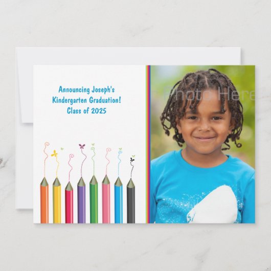 Colour Pencils Youth Afstudeerder Text Foto Aankondiging (Voorkant)
