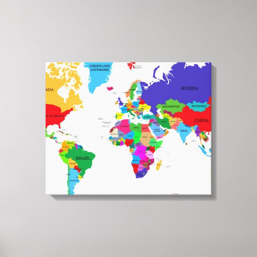 Colour Political Wereldkaart Canvas Afdruk (Voorkant)