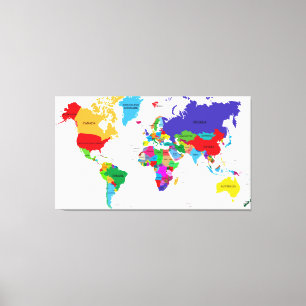 Colour Political Wereldkaart Canvas Afdruk