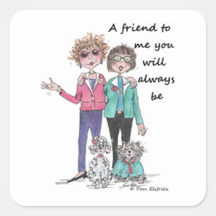 Colour Sketch Art Two Girl Friends pets Samen Vierkante Sticker