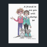 Colour Sketch Art Two Girl Friends Samen Briefkaart<br><div class="desc">Ik schetste dit duo terwijl ik in mijn "middelste jaren" na een wonderlijk lange avond van het diner en gesprek met een aantal vrienden die ik al had gekend sinds de middelbare school. Velen van ons leven nog steeds in dezelfde regio, dus regelmatig samenkomen gebeurt. Het geluk dat ik het...</div>