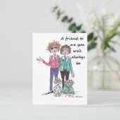 Colour Sketch Art Two Girl Friends Samen Briefkaart (Staand voorkant)