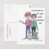 Colour Sketch Art Two Girl Friends Samen Briefkaart (Voorkant / Achterkant)
