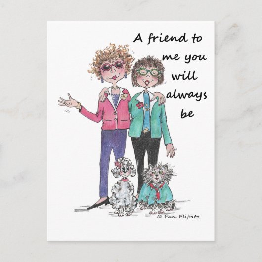 Colour Sketch Art Two Girl Friends Samen Briefkaart (Voorkant)