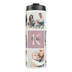 ColourBlock Monogram Familie Fotocollage   Mauve Thermosbeker